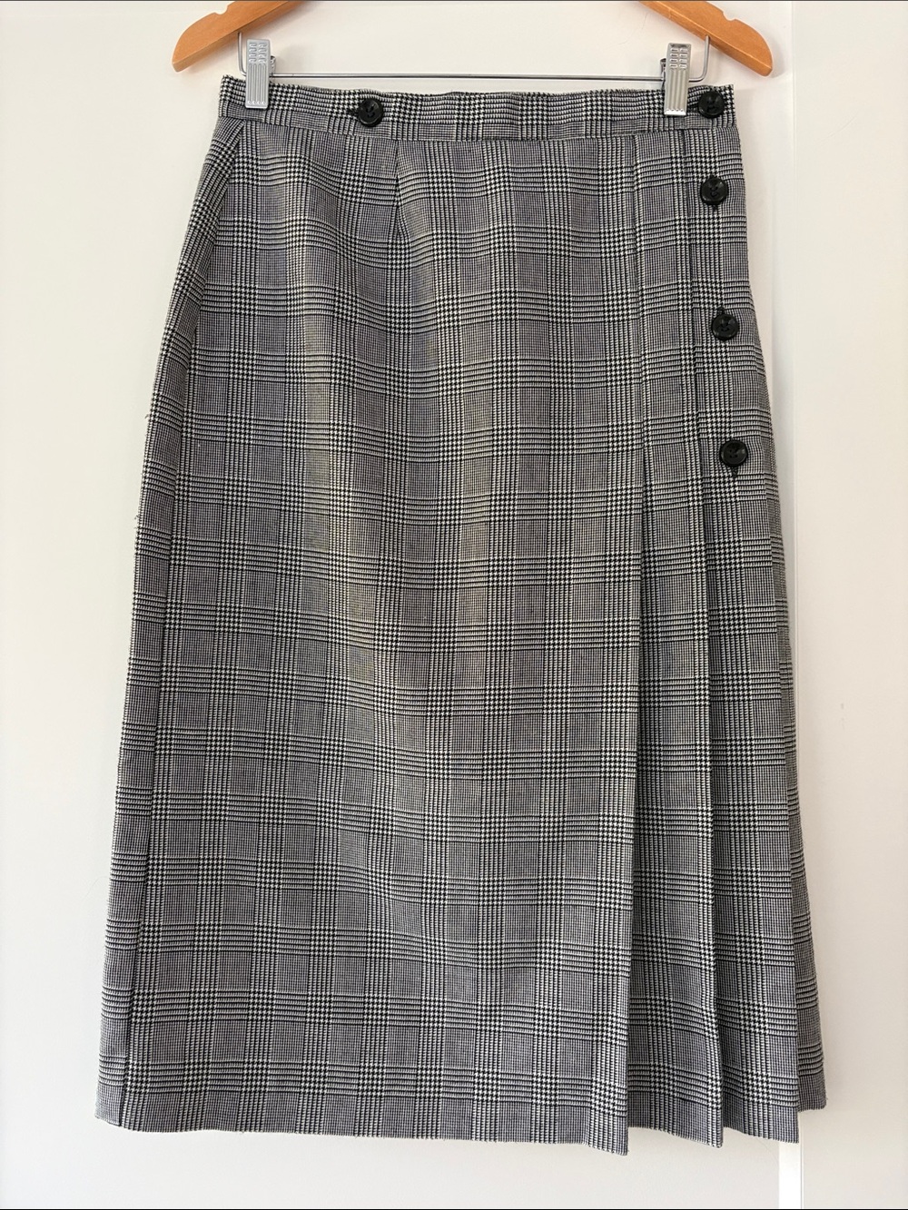 Vintage 80s Impromptu Midi Kilt Skirt With Side Button Detail